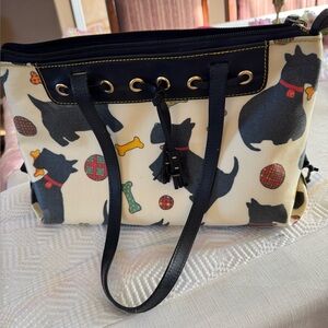 Cream and Black Scottie Dog Print Tote Bag Rare